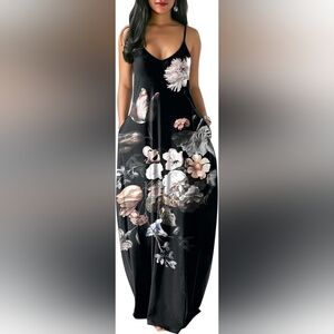 Black Floral Print Maxi Dress NWOT